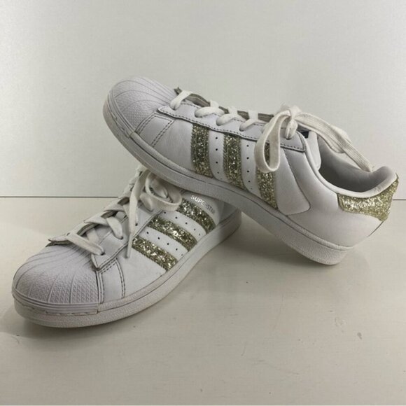 Adidas Originals White champagne/gold Glitter Sneakers Youth Size 6 - Picture 5 of 14